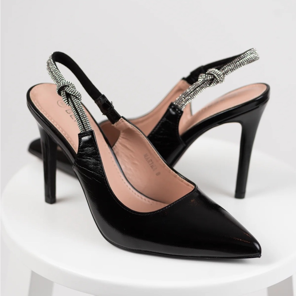 New Black Slingback Rhinestone Strap Pointed Heels size 10 - Picture 4 of 8